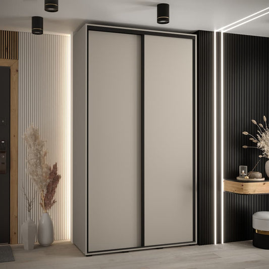 Modern sliding wardrobe in a stylish room with decorative elements.
