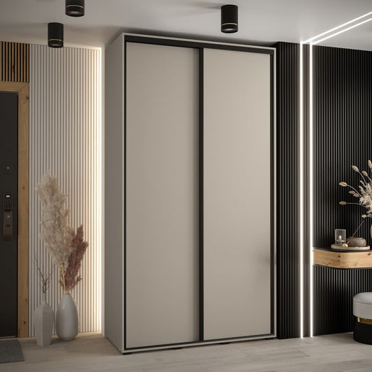 Modern sliding wardrobe in a stylish room with decorative elements.