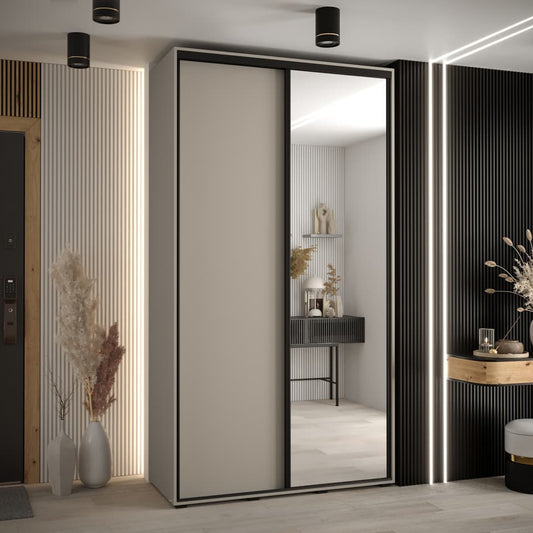 Modern wardrobe with a mirror in a stylish room setting