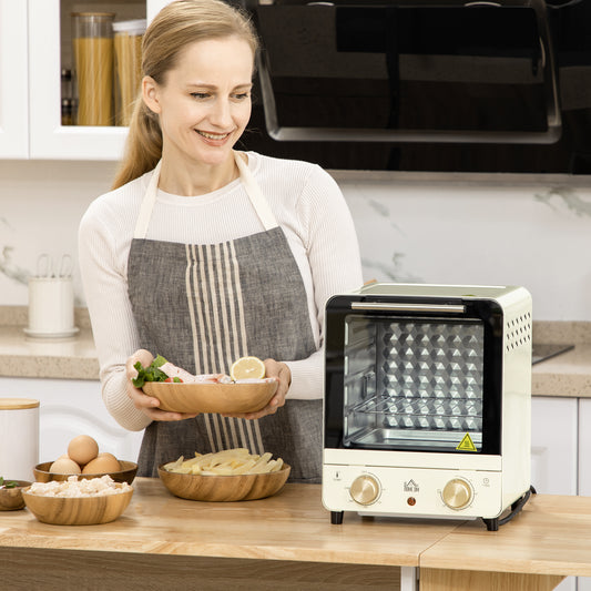 HOMCOM Mini Oven, 15 Litres Electric Oven and Grill with 60-230_ Adjustable Temperature, 60 Minute Timer, Include Baking Tray, Wire Rack and Crumb Tray, 1000W, Cream White