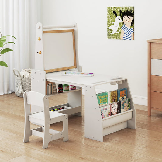 Kids Art Table and Chair Set Multifunctional Kids Activity-Grey