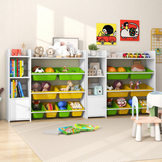 Kids Bookshelf Toy Storage Organizer with Storage Boxes and Open Shelves-Multicolor