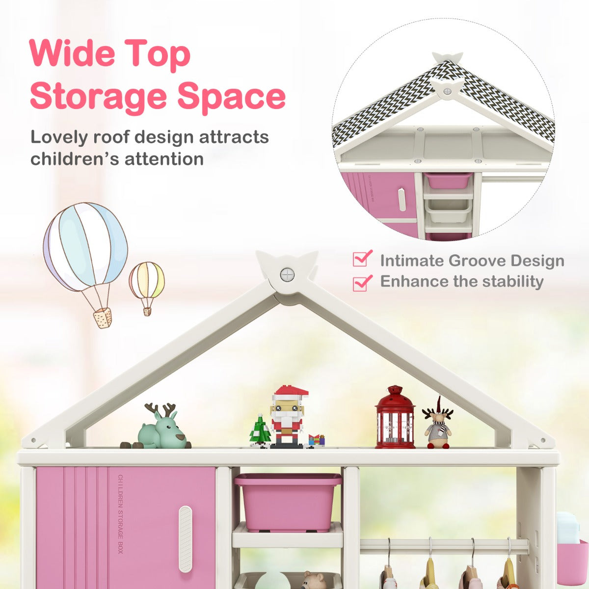 Kids Costume Storage Closet with Storage Bin-Pink