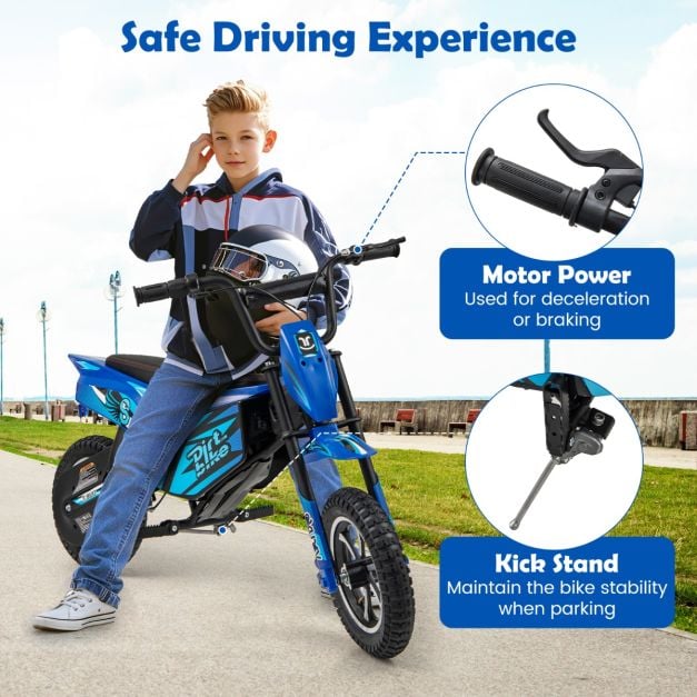 Kids Electric Motorcycle with Double Battery and Pneumatic Tires-Navy