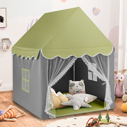 Large Kids Play House with Washable Mat and Star Lights-Light Green