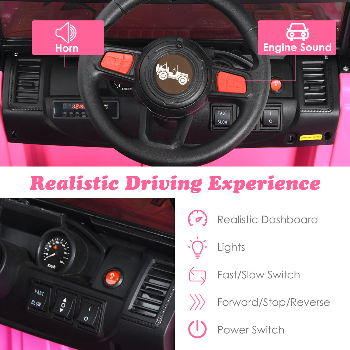 12V Kids Ride on Truck with 2.4G Parental Remote Control and Music-Pink