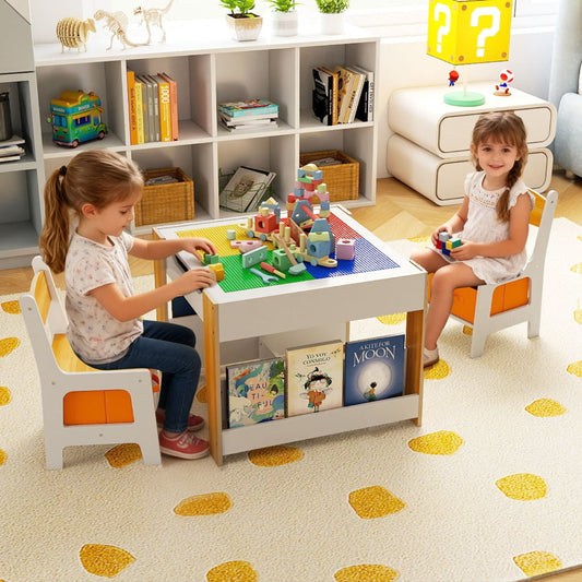 Kids Table and 2 Chairs Set Multifunctional Activity Table with Reversible Tabletop-Natural