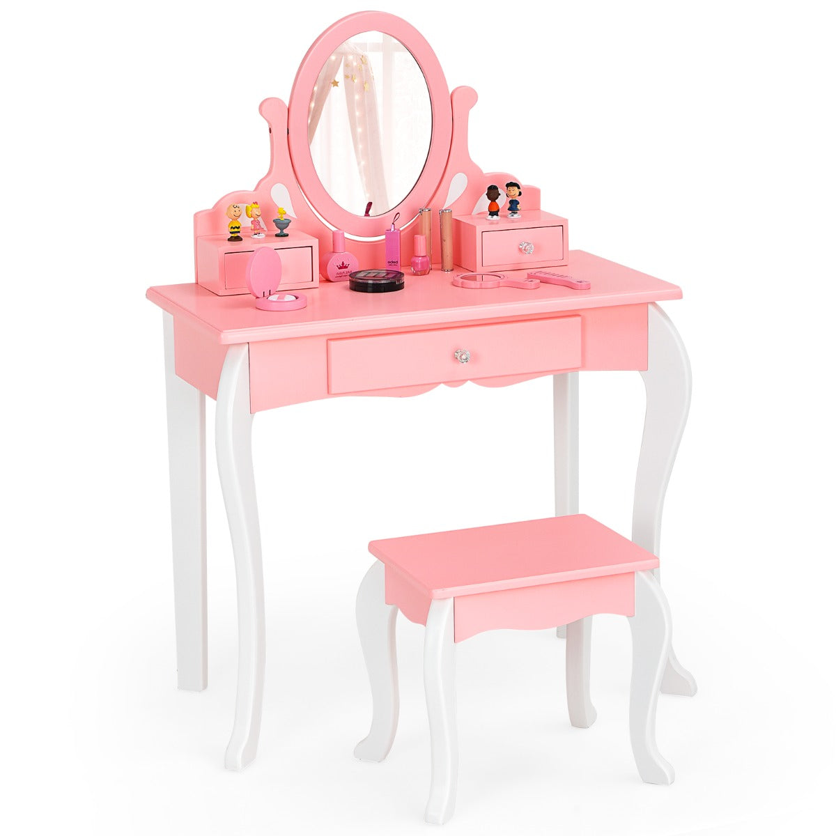 Kids Vanity Table and Chair Set with Detachable Rotatable Mirror-Pink