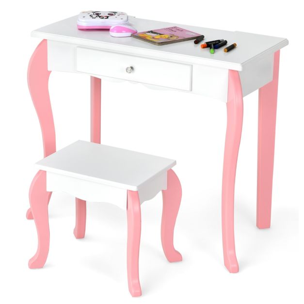 Kids Vanity Table and Chair Set with Detachable Rotatable Mirror-White