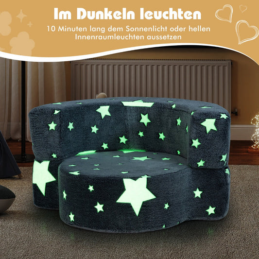 2-in-1 Convertible Glow in the Dark Kids Sofa with Removable Washable Cover-Gray