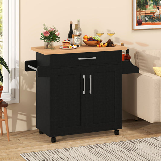 Kitchen Island Cart with Storage and Adjustable Shelf-Black