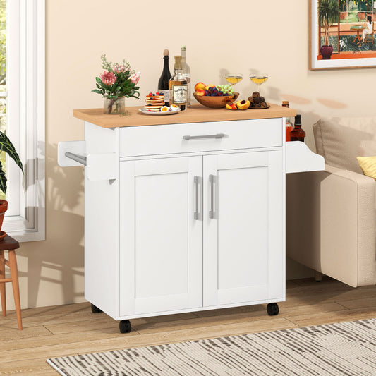 Kitchen Island Cart with Storage and Adjustable Shelf-White