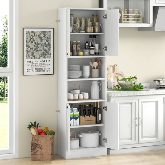 190cm Tall Freestanding Cupboard with Doors and Shelves-White