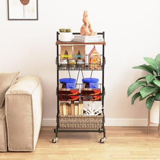 Serving trolley with wheels Vegetable rack with pull-out baskets 40 x 31 x 88 cm