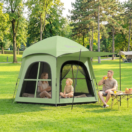 Outsunny Pop Up Tent 3000mm Waterproof Instant Camping Tent 3-4 Person with 2 Doors 4 Windows Green