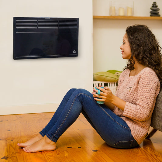 HOMCOM POWER Convector Radiator, Energy Saving Freestanding or Wall-mounted Heating with 2 Heat Settings Safety Cut-Off, Black