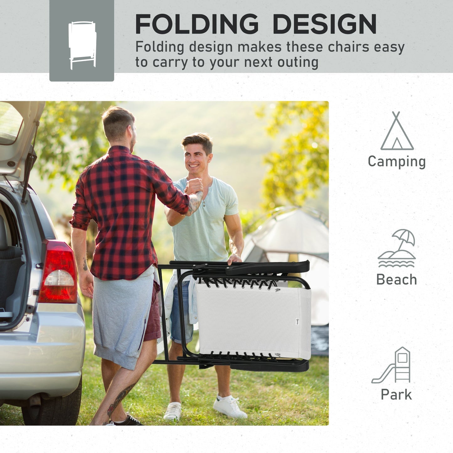 Outsunny Set of 6 Patio Folding Chair Set, Garden Portable Outdoor Chairs with Armrest and Breathable Mesh Fabric Seat and Backrest, for Camping, Beach, Deck, Lawn, Cream White