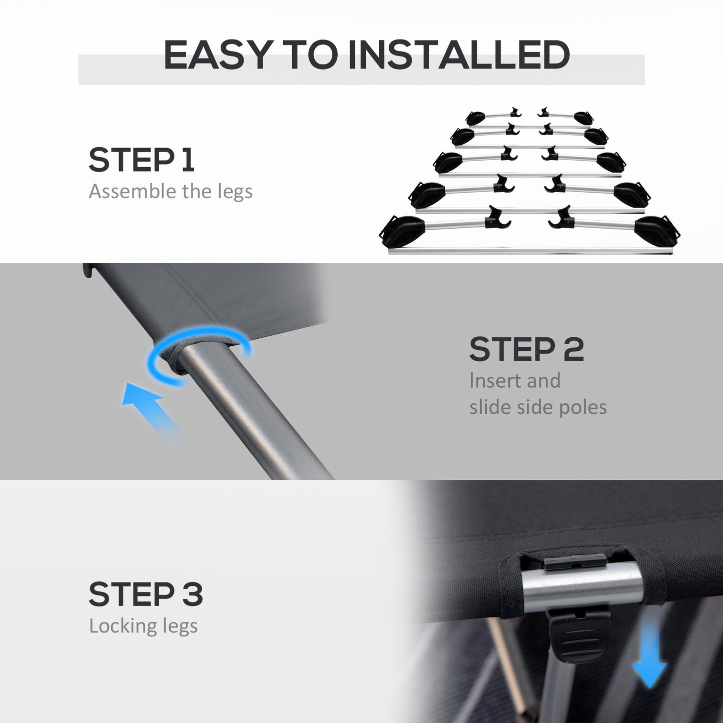 Outsunny Lightweight Camping Bed, Aluminium Portable Camp Cot w/ Strong Support 150kg and Carry Bag for Camping, Black