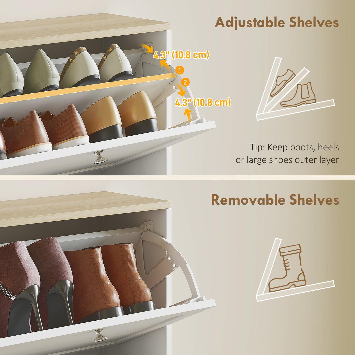 HOMCOM Modern Compact Four-Drawer Shoe Storage Cabinet - White