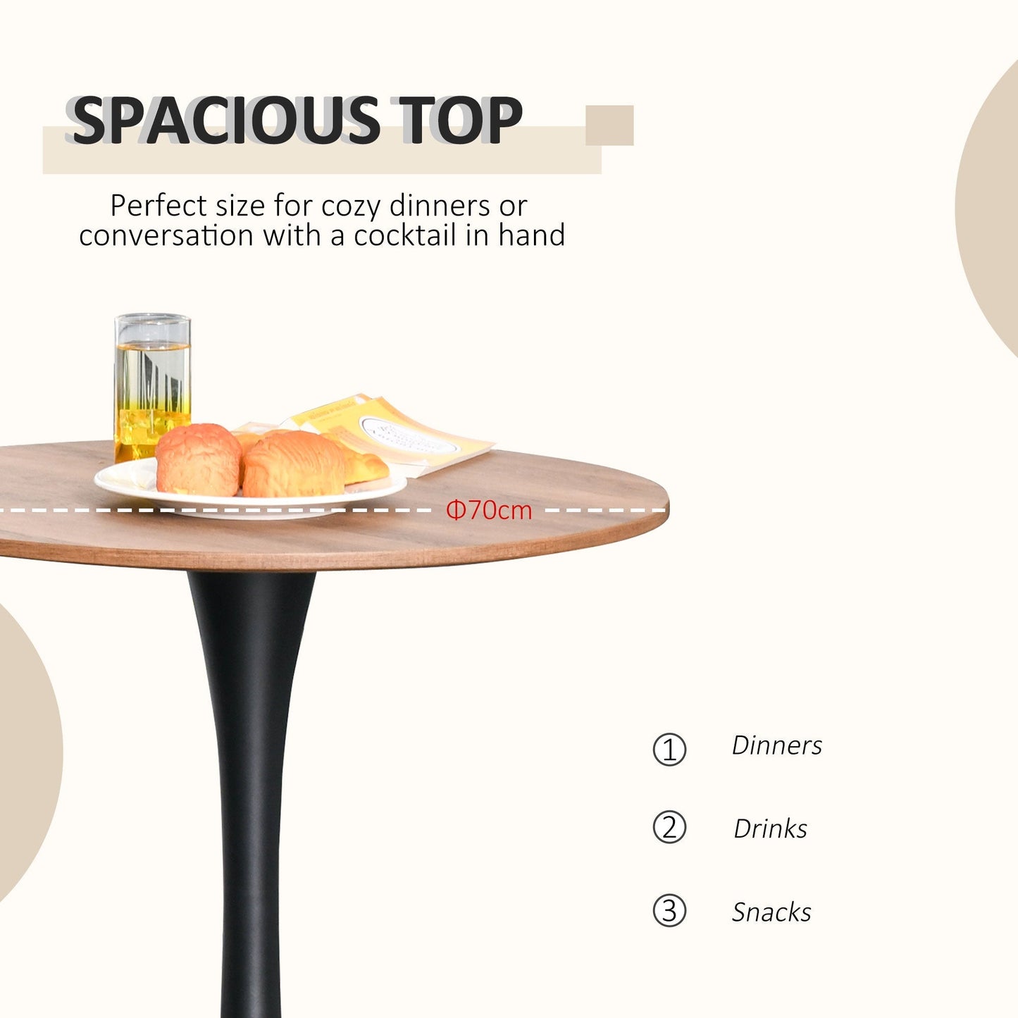 HOMCOM Modern Round Dining Table Leisure Coffee Bistro Table with Metal Base for Kitchen & Dining Room Brown