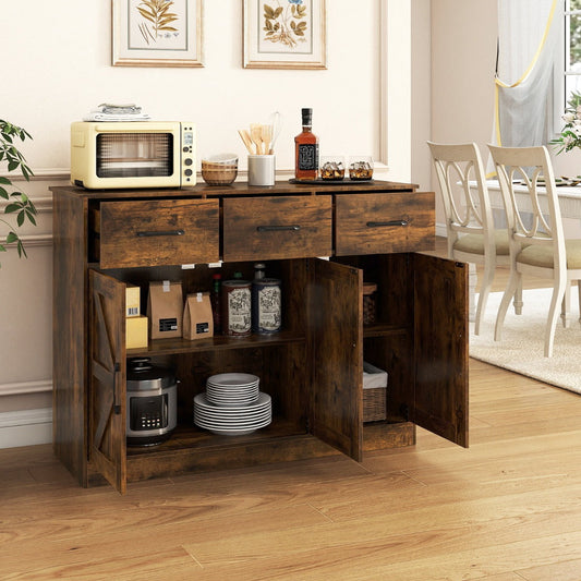 108cm Large Sideboard Storage Cabinet with Adjustable Shelves and Doors-Rustic Brown