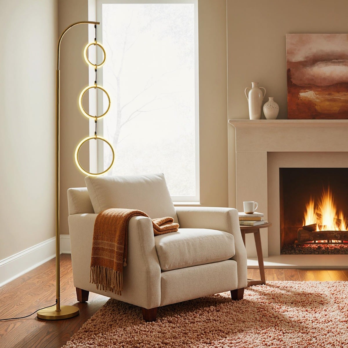 3-Circle LED Floor Lamp with Foot Pedal Switch and 3 Color Temperatures-Golden