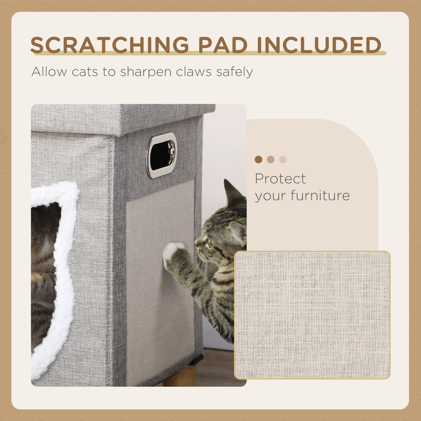 PawHut Cat House Cave, Cat Bed Cube with Scratching Pad, Soft Detachable & Washable Cushion, Toy Ball, for Indoor Kittens, Grey