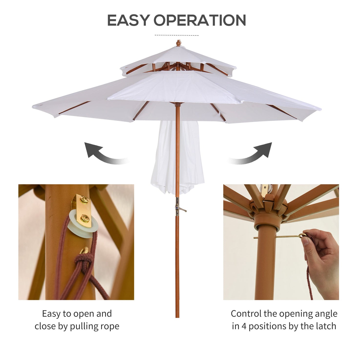 Outsunny 2.7m Elegant Wooden Frame Parasol Umbrella - White