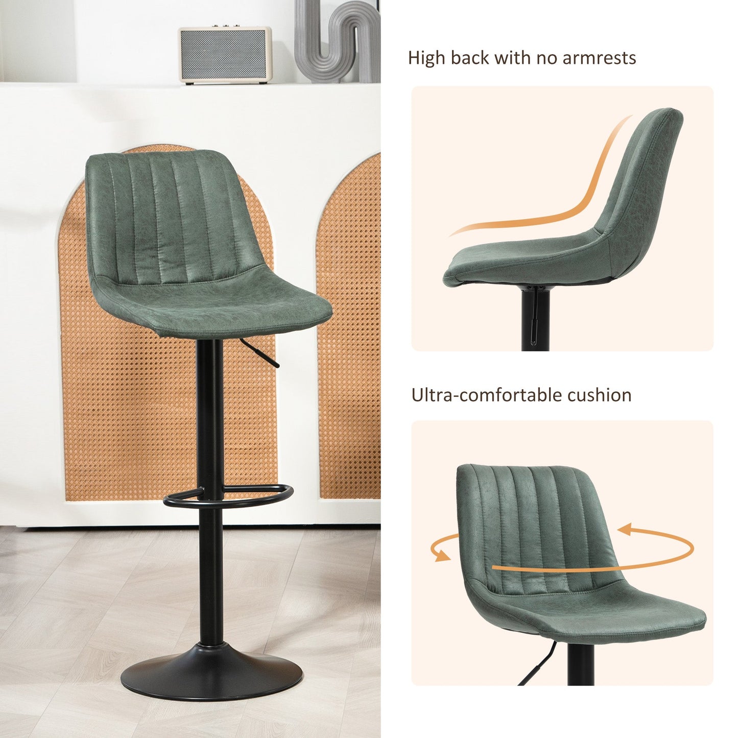 HOMCOM Set of Two Retro Tub Bar Stools - Green