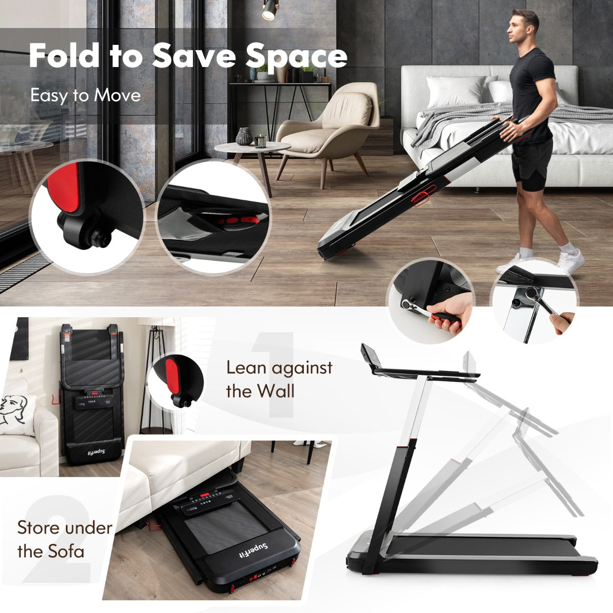 Max 2.25 HP Walking Running Jogging Exercise Machine with LED Display-Black