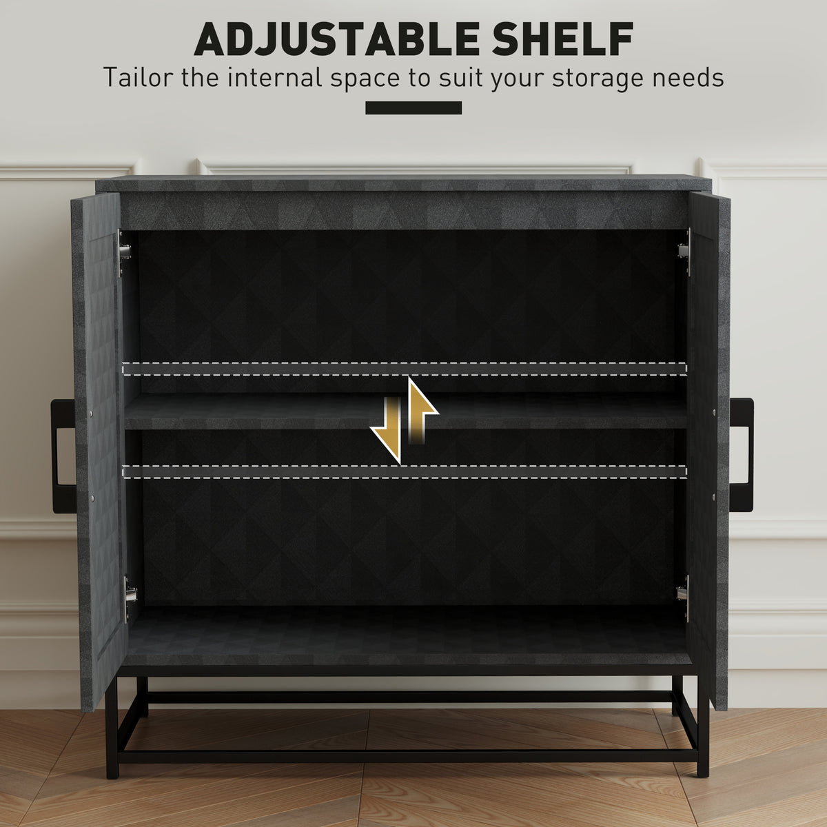 HOMCOM Modern Sideboard, Freestanding Sideboard Storage Cabinet with Adjustable Shelf and 2 Doors for Living Room, Black