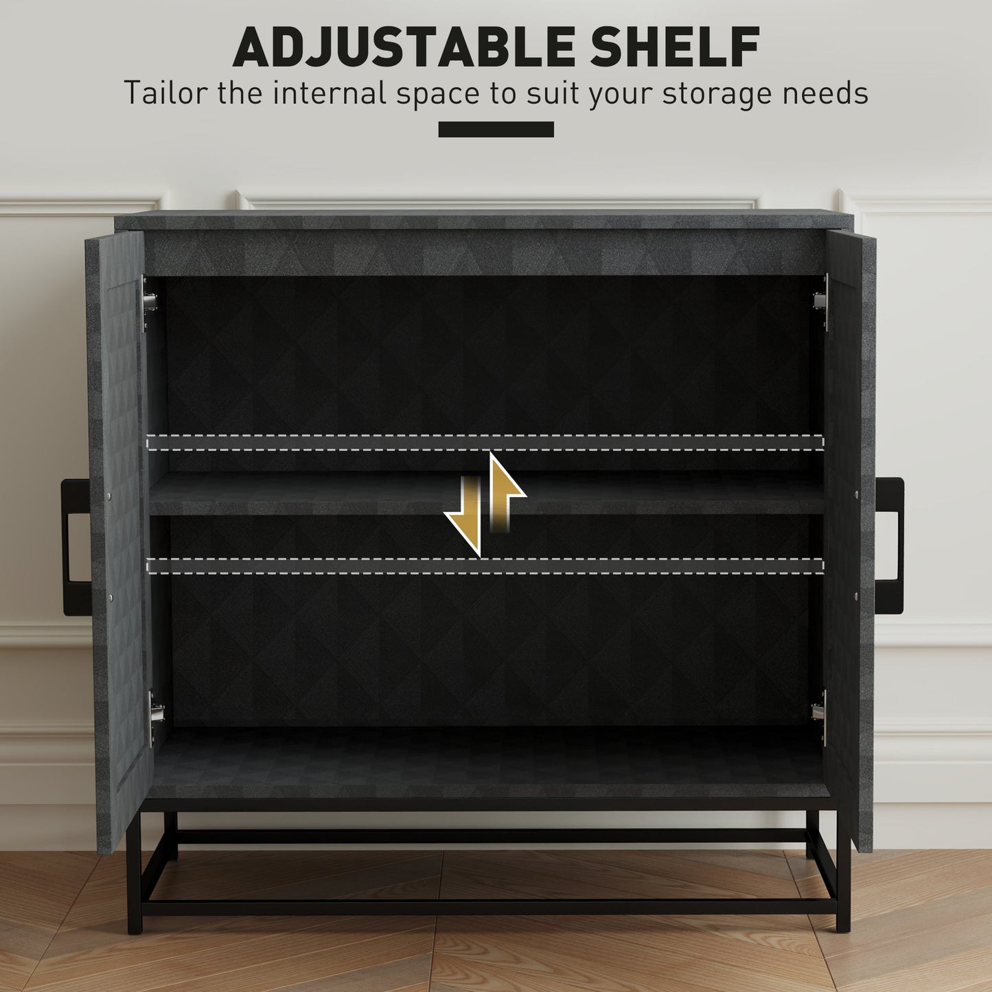 HOMCOM Modern Sideboard, Freestanding Sideboard Storage Cabinet with Adjustable Shelf and 2 Doors for Living Room, Black