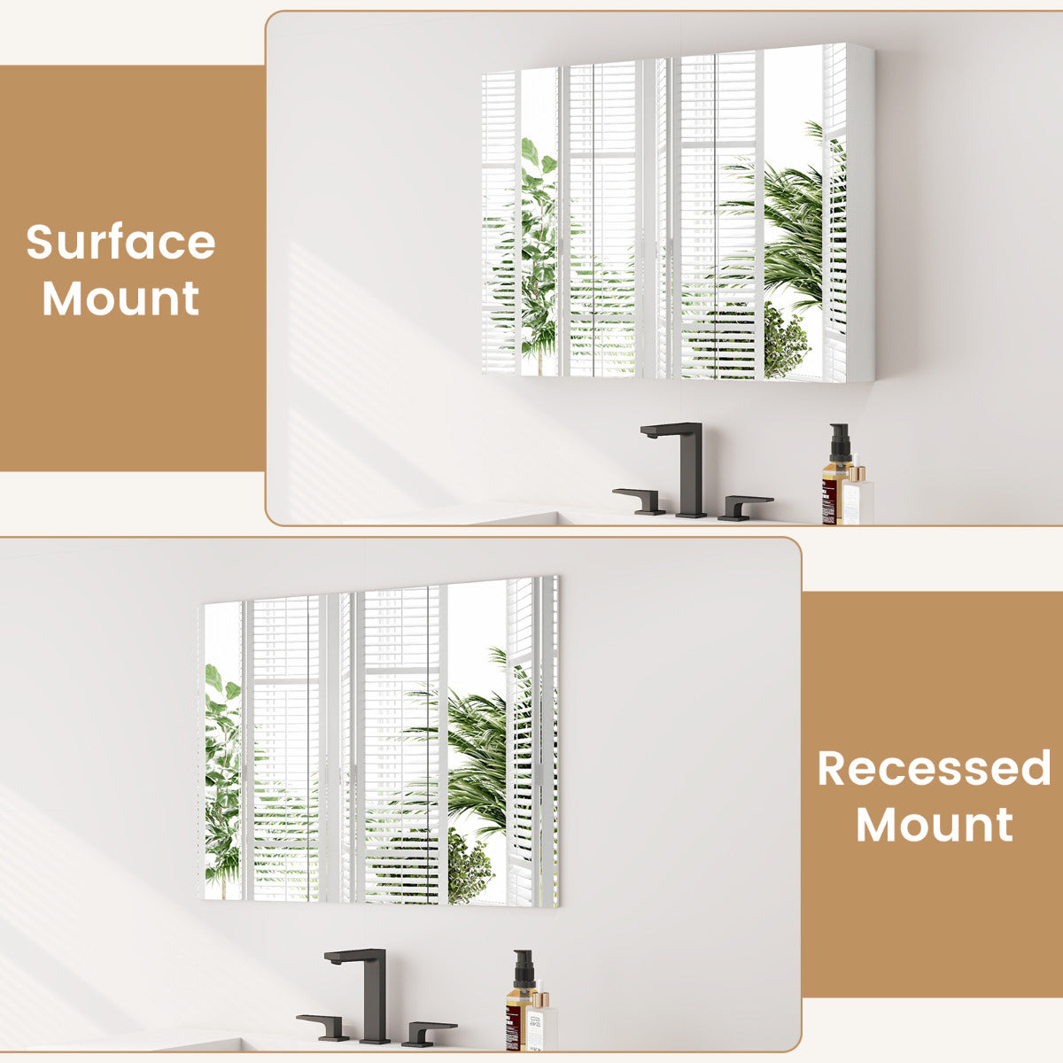 Medicine Cabinet with Mirror Frameless Bathroom Wall Mounted Mirror Cabinet-White