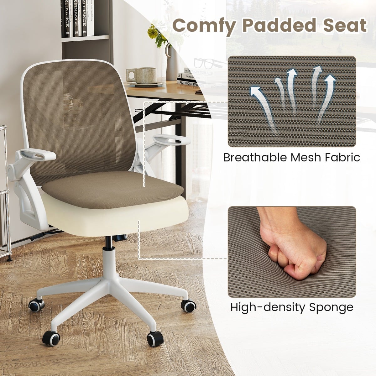 Mesh Office Chair Ergonomic Height Adjustable Swivel Task Computer Desk Chair -Grey