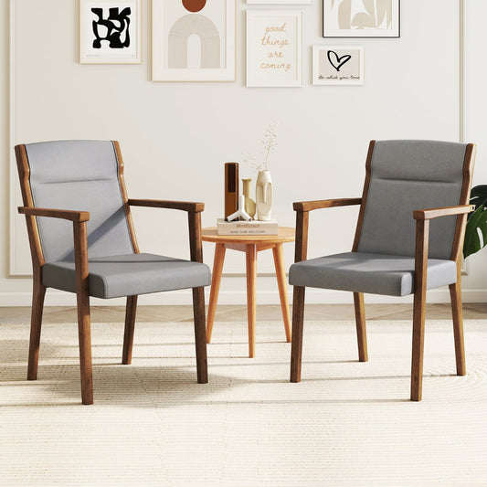 Mid-Century Modern Dining Chairs Set of 2 Upholstered Accent Chairs-Grey
