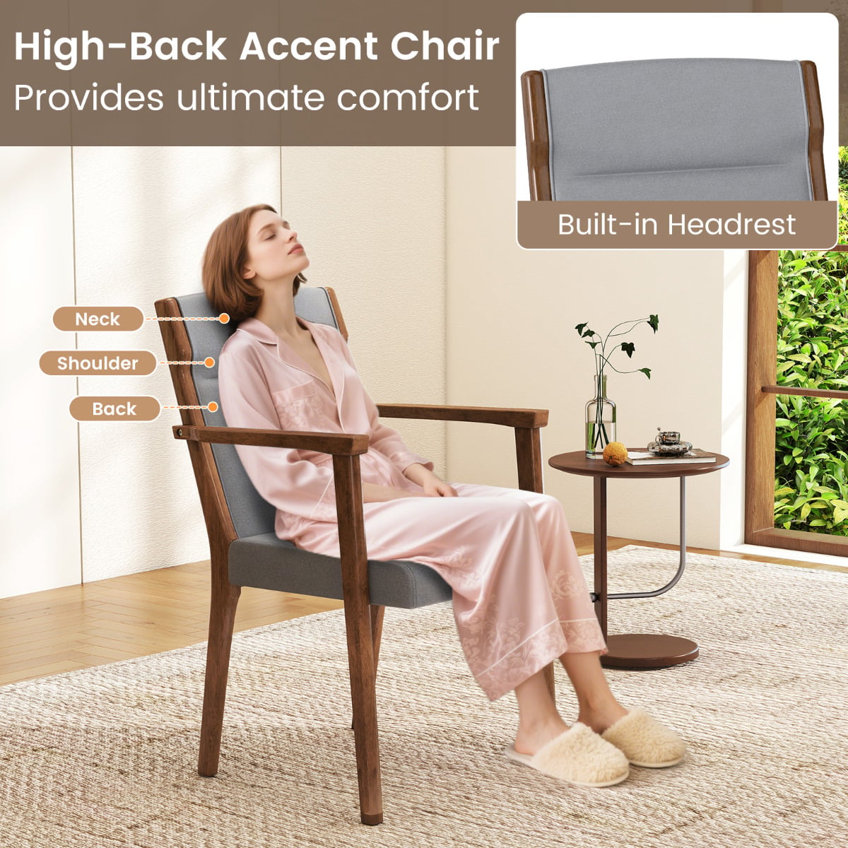 Mid-Century Modern Dining Chairs Set of 2 Upholstered Accent Chairs-Grey