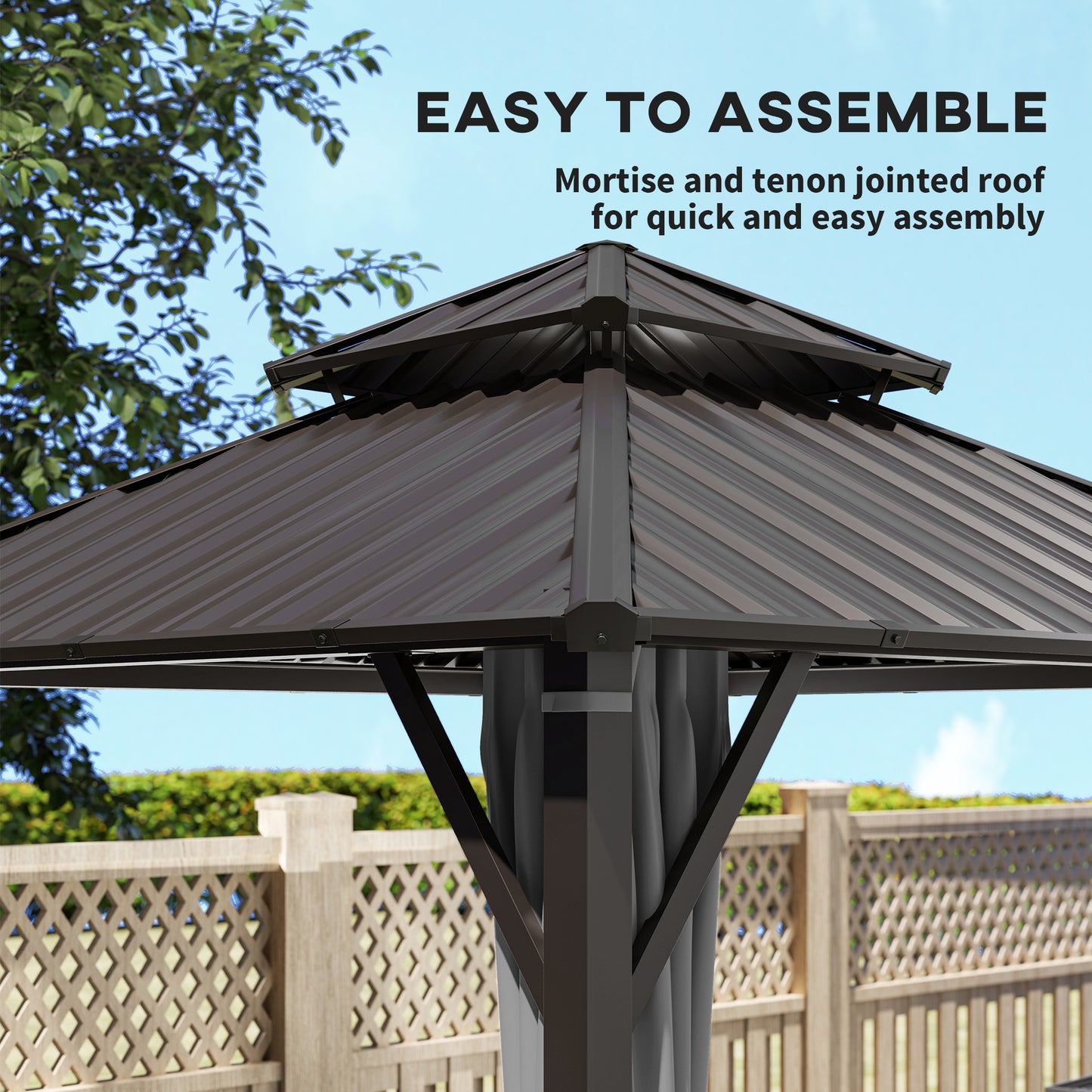 Outsunny 3 x 3(m) Hardtop Gazebo Canopy with Metal Roof, Waterproof Permanent Pavilion Garden Gazebo with Netting, Curtains, Grey