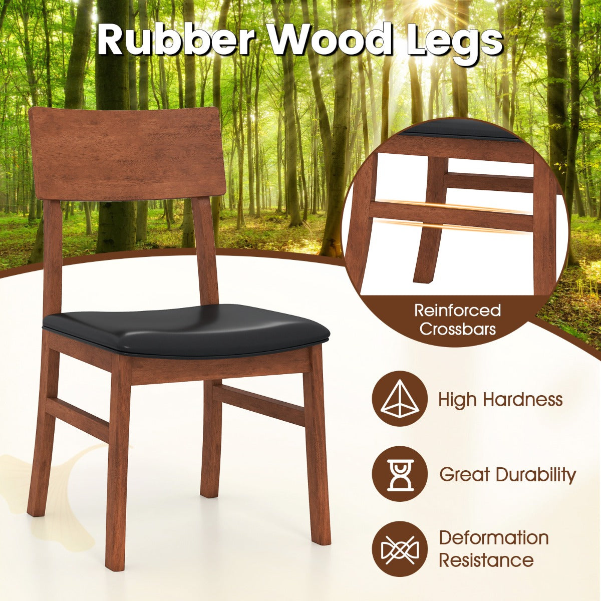 Modern Dining Chair Set of 2 with Rubber Wood Legs and Artificial Leather-Black