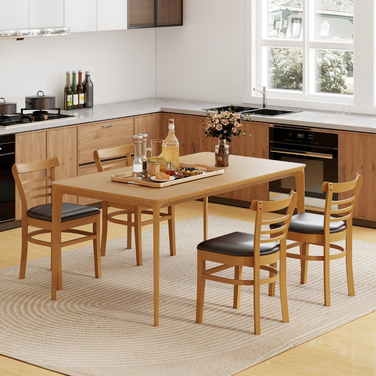Modern Dining Chair Set of 2 with Rubber Wood Legs and Padded Seat-Brown