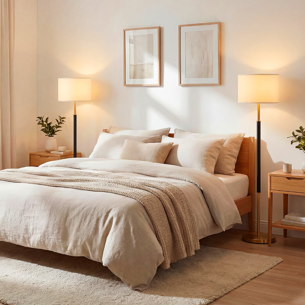 Modern Floor Lamp with Eye-Protecting Lampshades and Weighted Base-Black