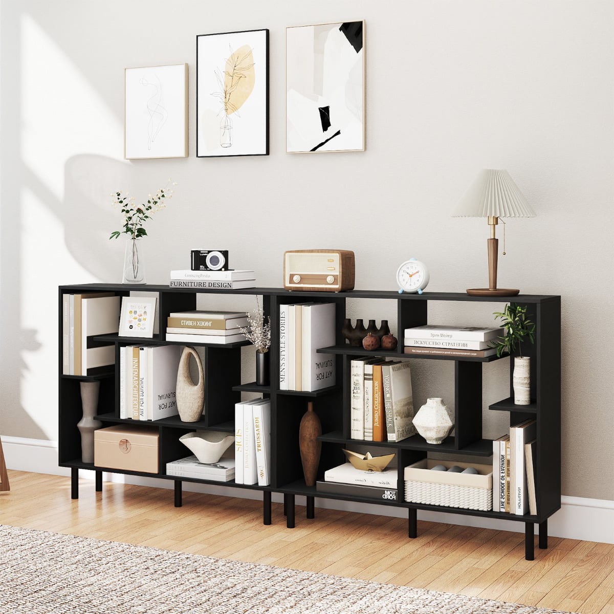 Modern Geometric Bookcase with Anti-tipping Devices-Black