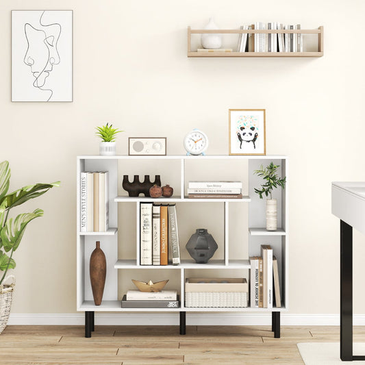 Modern Geometric Bookcase with Anti-tipping Devices-White