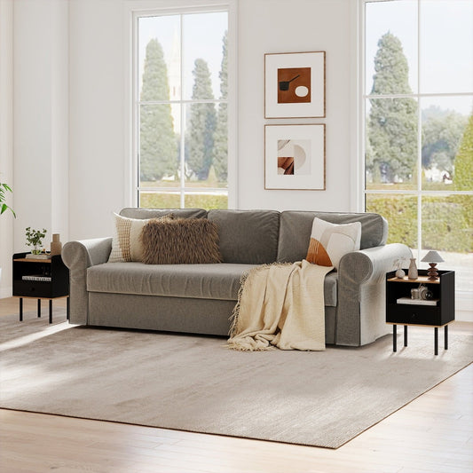 Modern Sofa Side Table with Drawer and Metal Legs for Small Spaces-Black-2 Pieces
