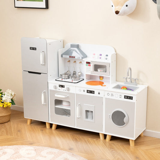 Kids Kitchen Playset with Refrigerator and Washing Machine-Grey