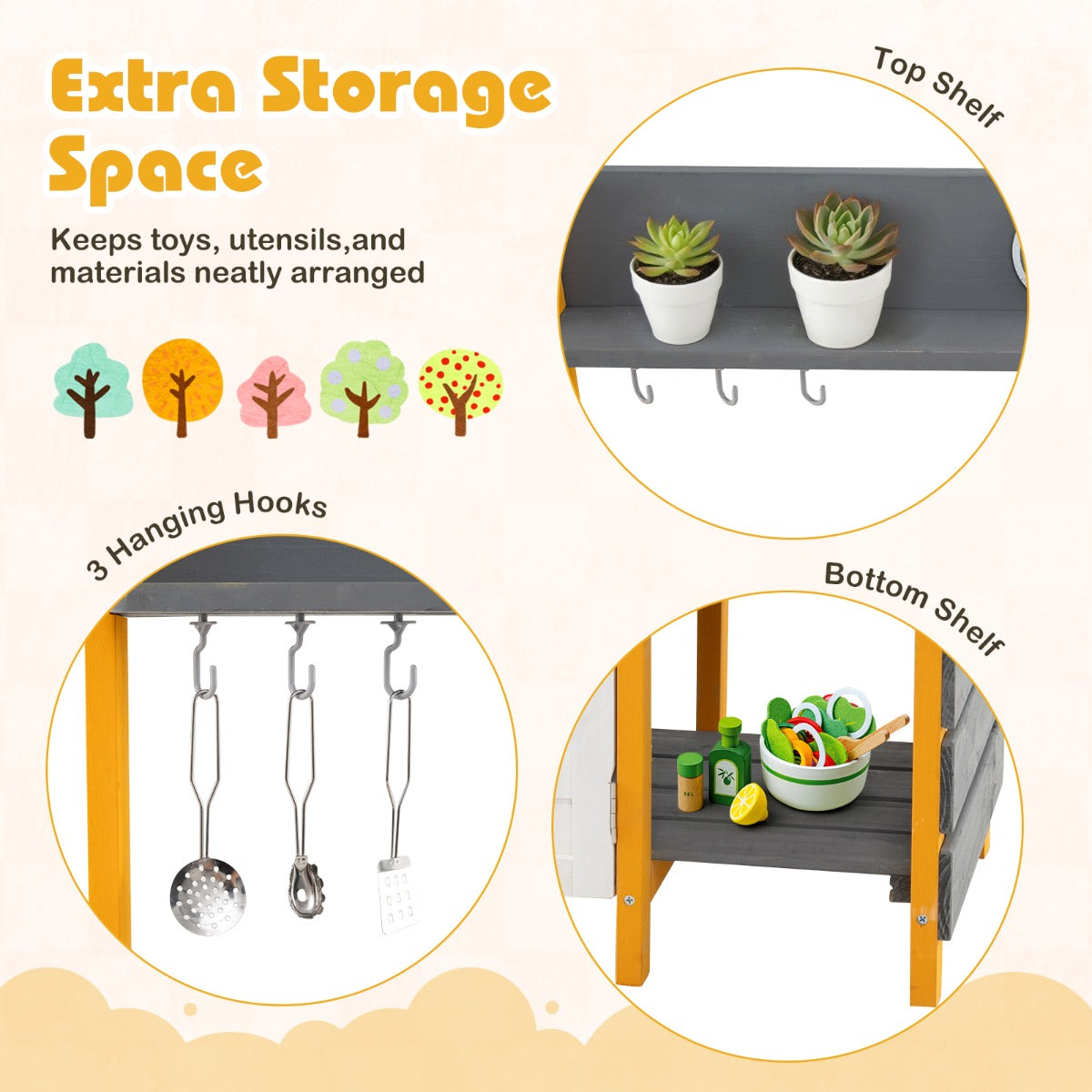 Mud Kitchen for Kids with Stoves Removable Sink and Faucet-Grey