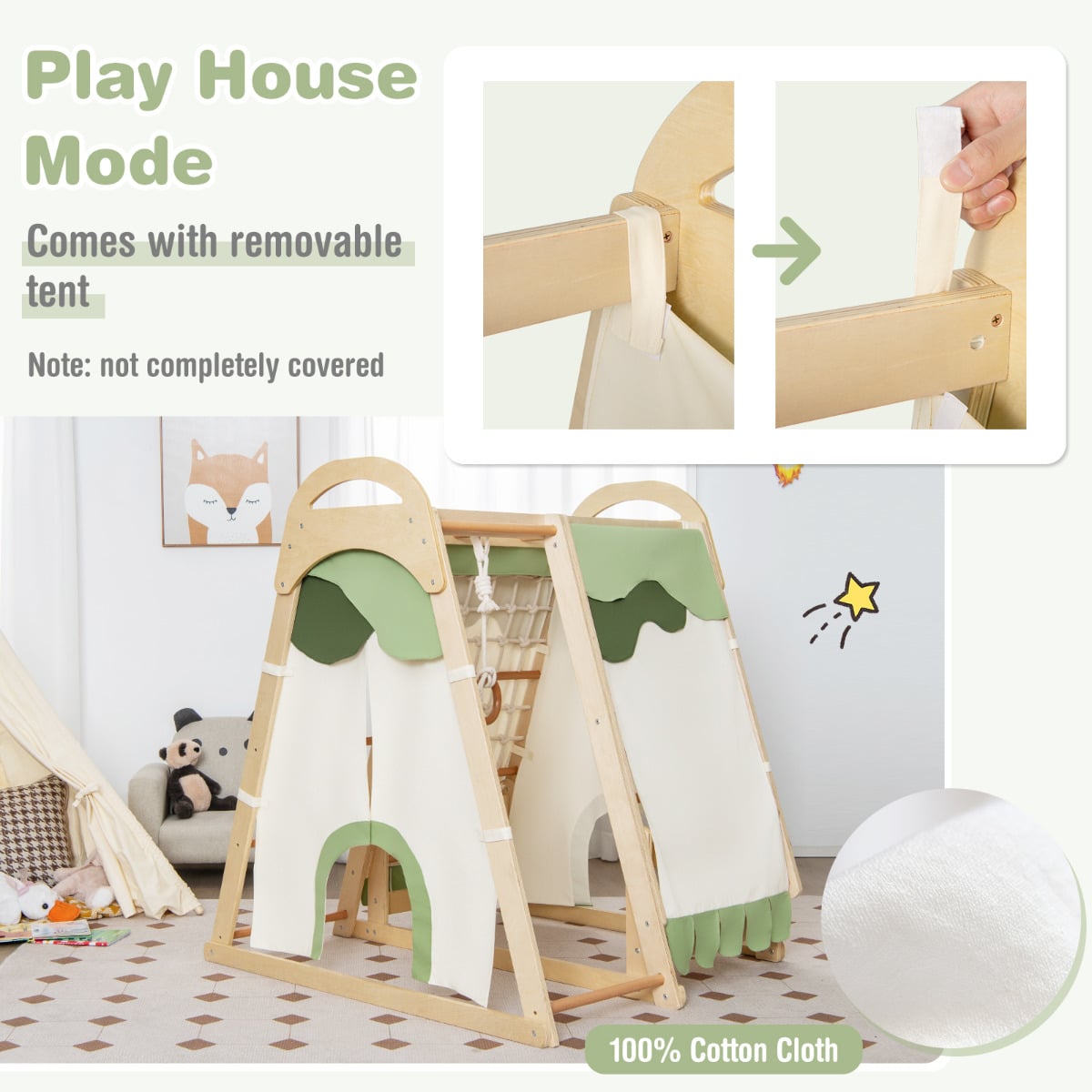 Multi-functional Kid's Climbing Toy with Slide and Climbing Net-Natural