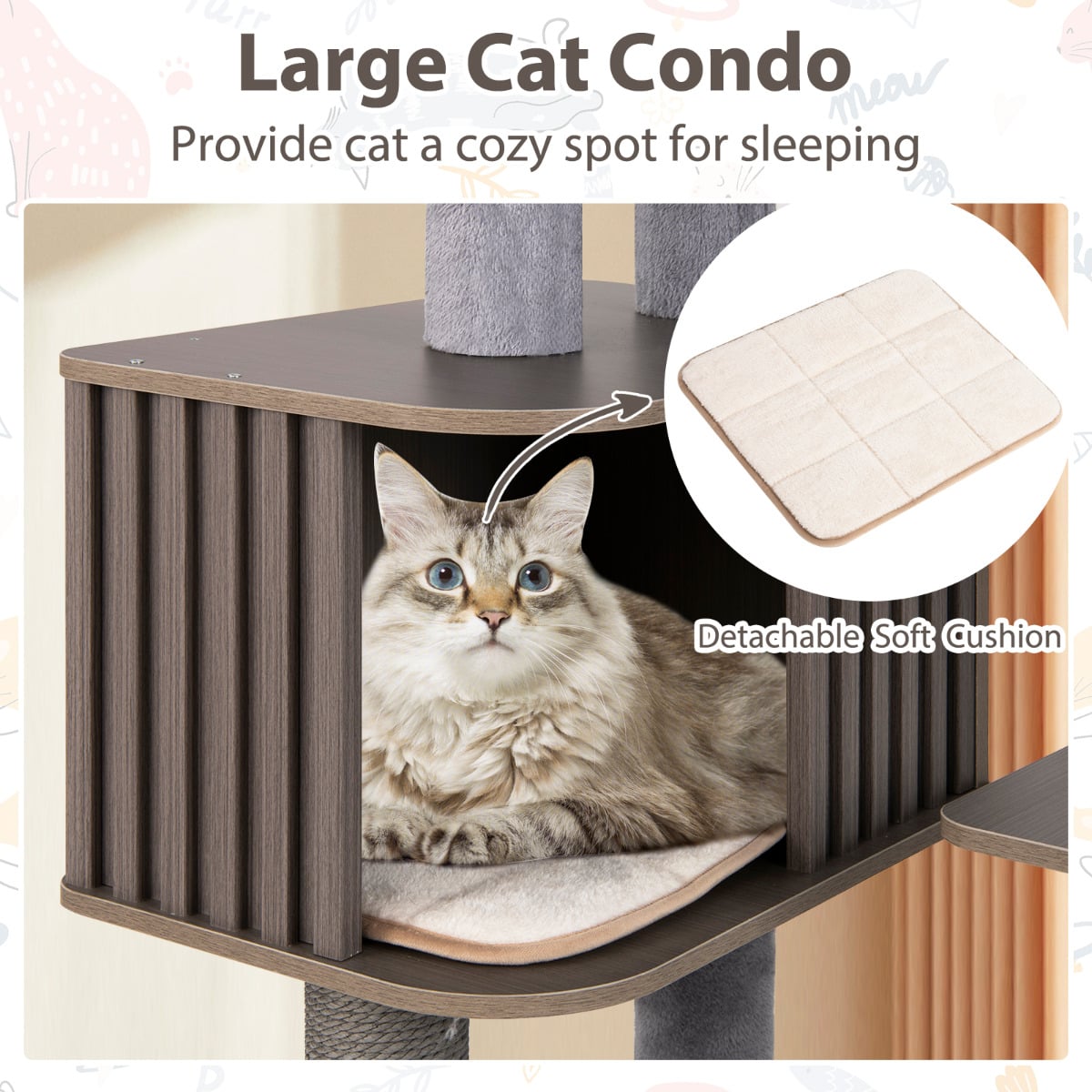 Multi-level Cat Tree for Indoor Cat with Cushion Top Perch-Grey