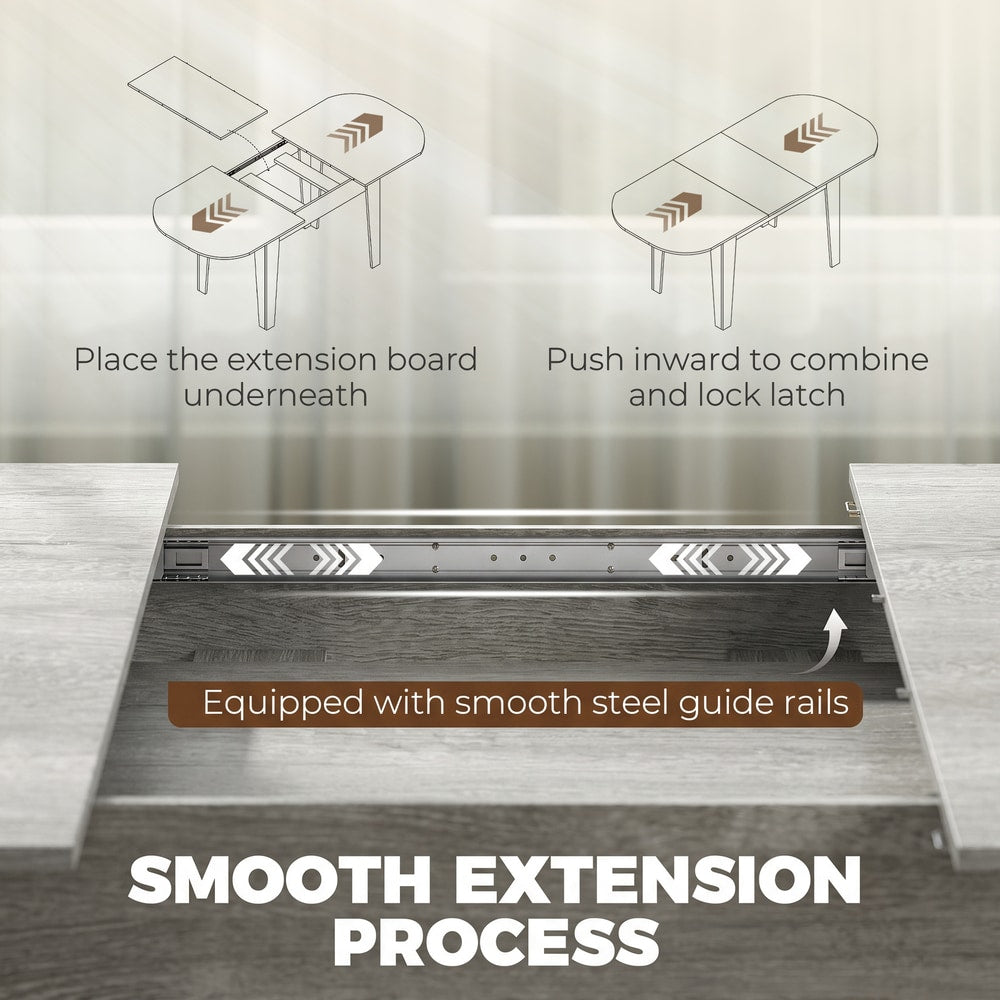 HOMCOM Extendable Oval Dining Table for 4-6, Modern Expandable Kitchen Table, Round Edges, Grey Wood Effect