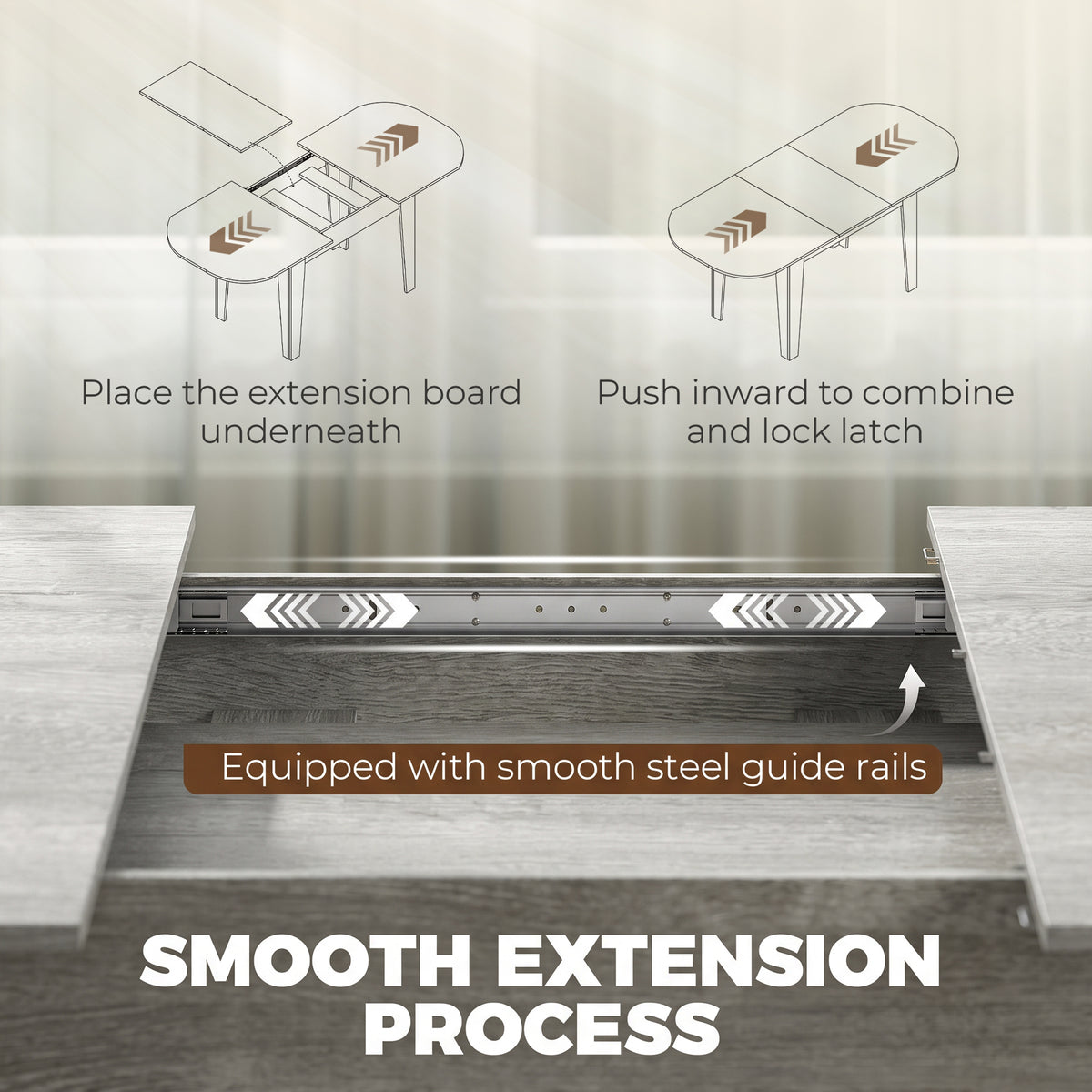 HOMCOM Extendable Oval Dining Table for 4-6, Modern Expandable Kitchen Table, Round Edges, Grey Wood Effect
