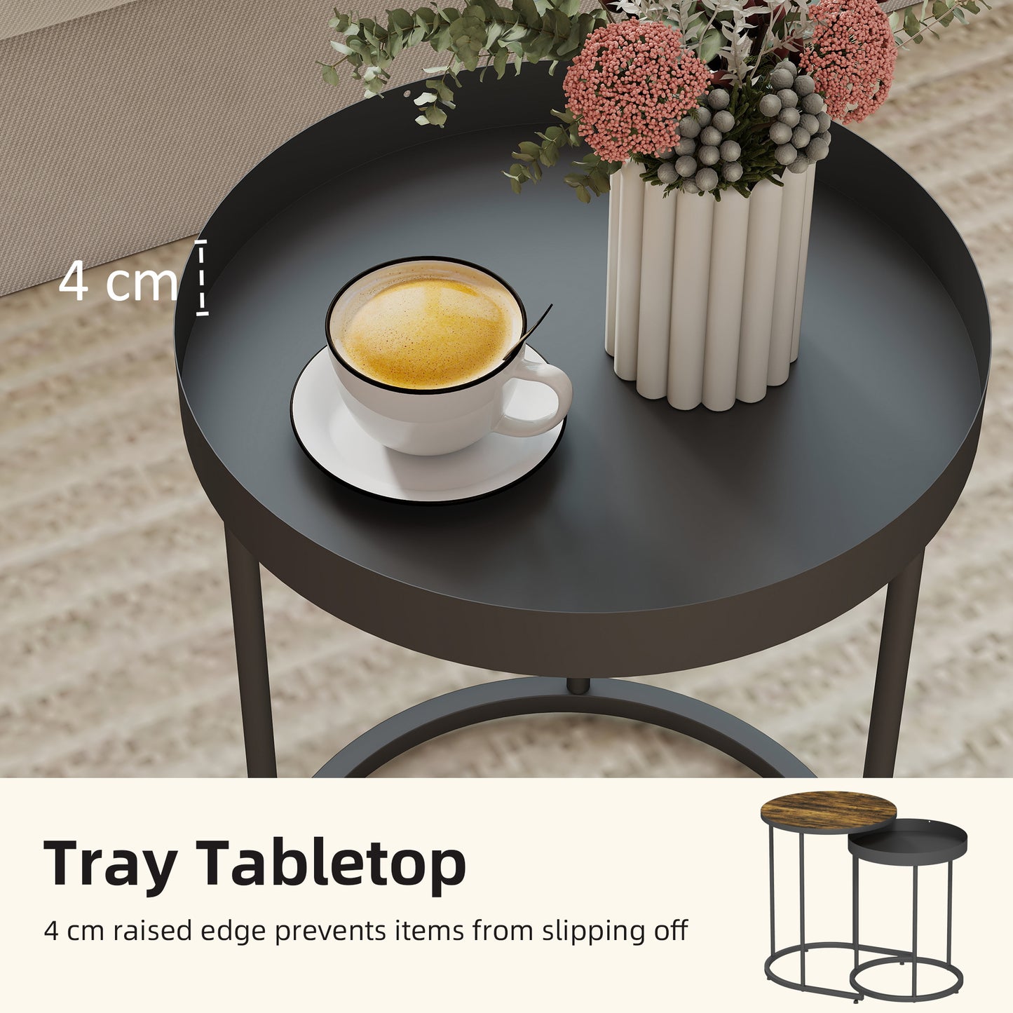 HOMCOM Set of Two Industrial Nesting Tables - Brown/Black